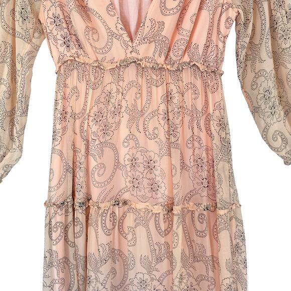 Banjanan Peach Paisley Boho Maxi Dress Sheer Tiered Lined Viscose S Cottagecore - Picture 6 of 14